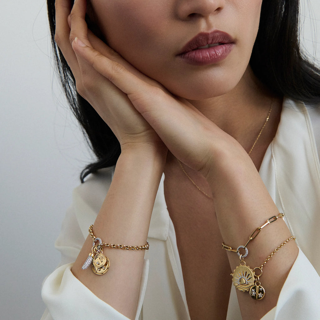 Reverie - Infinite Gratitude | Butterfly and Braided Wheat Medium Belcher Charm Bracelet | Diamonds, Mixed Gold view 2