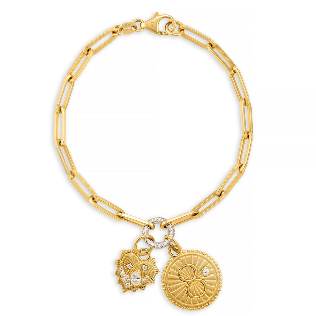 Infinite Gratitude - True Love | Karma and Encrusted Heart Love Token Medium Clip Bracelet | Diamonds, Yellow Gold view 1