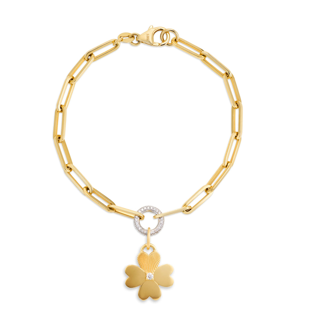 True Love - Personalized | Engravable Four Heart Clover Medium Clip Bracelet | Diamond, Yellow Gold view 1