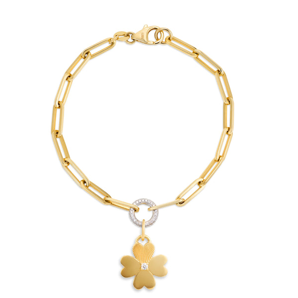 True Love - Personalized | Engravable Four Heart Clover Medium Clip Bracelet | Diamond, Yellow Gold
