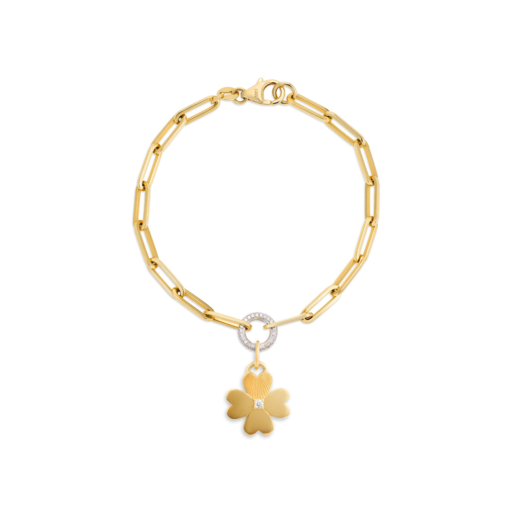 True Love - Personalized | Engravable Four Heart Clover Medium Clip Bracelet | Diamond, Yellow Gold view 1