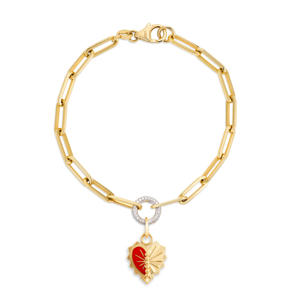 True Love | Ceramic Reflection Heart Medium Clip Bracelet | Red Ceramic, Yellow Gold view 1