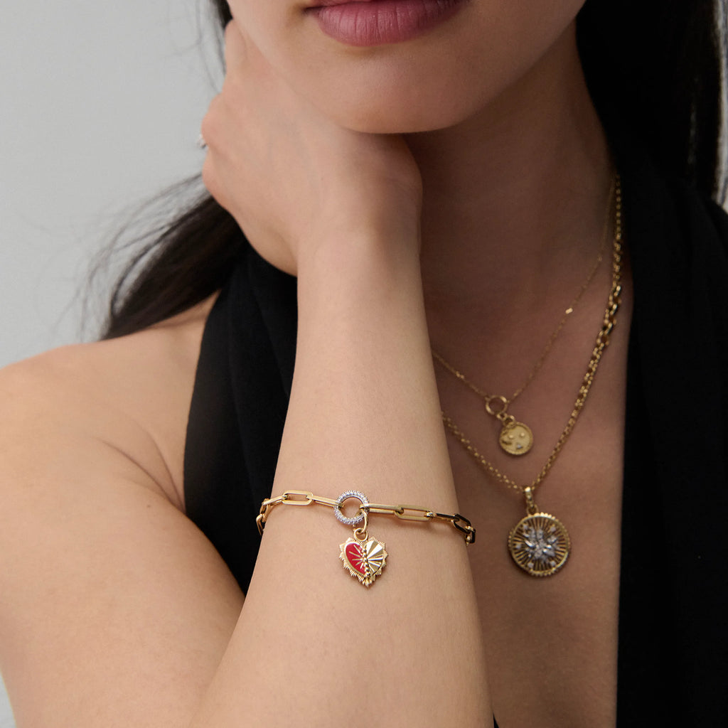 True Love | Ceramic Reflection Heart Medium Clip Bracelet | Red Ceramic, Yellow Gold view 2