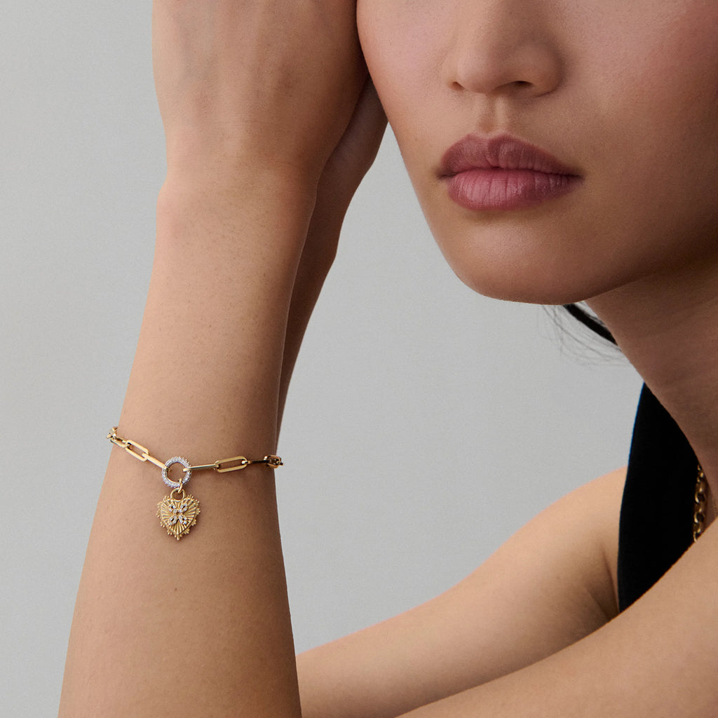 True Love | Heart Love Token Medium Clip Bracelet | Diamonds, Yellow Gold view 2