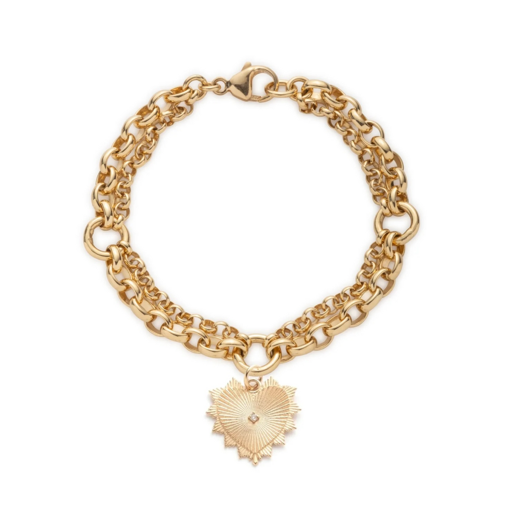 Radiating Heart Festoon Chain Bracelet : in Yellow Gold view 1