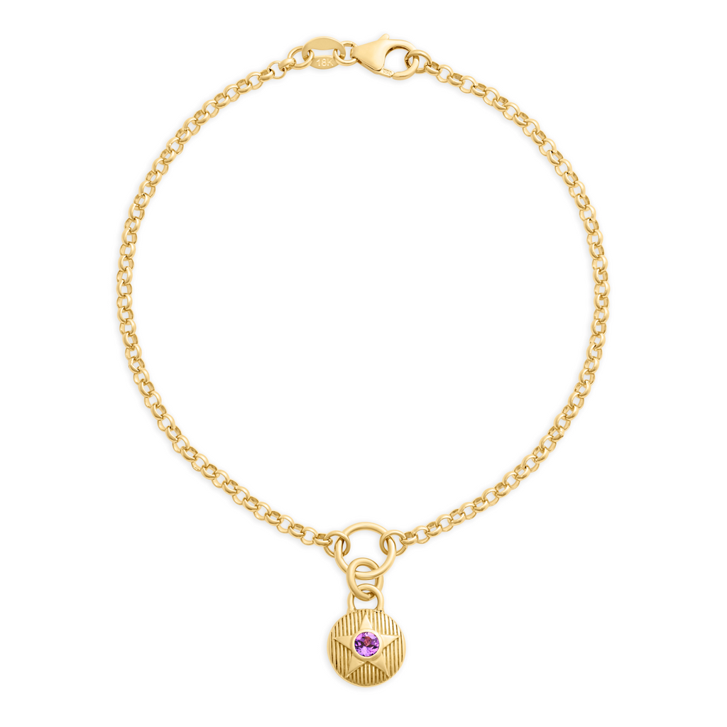 18K Yellow Gold Foundation | February Birthday Starstone Small Belcher Bracelet | Amethyst, Yellow Gold – FoundRae view 1