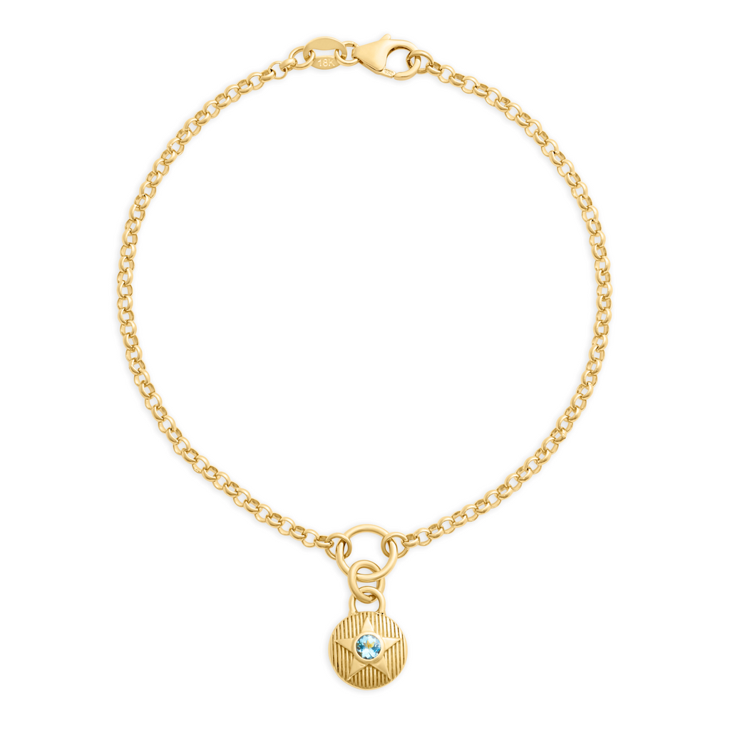 18K Yellow Gold Foundation | March Birthday Starstone Small Belcher Bracelet | Aquamarine, Yellow Gold – FoundRae view 1