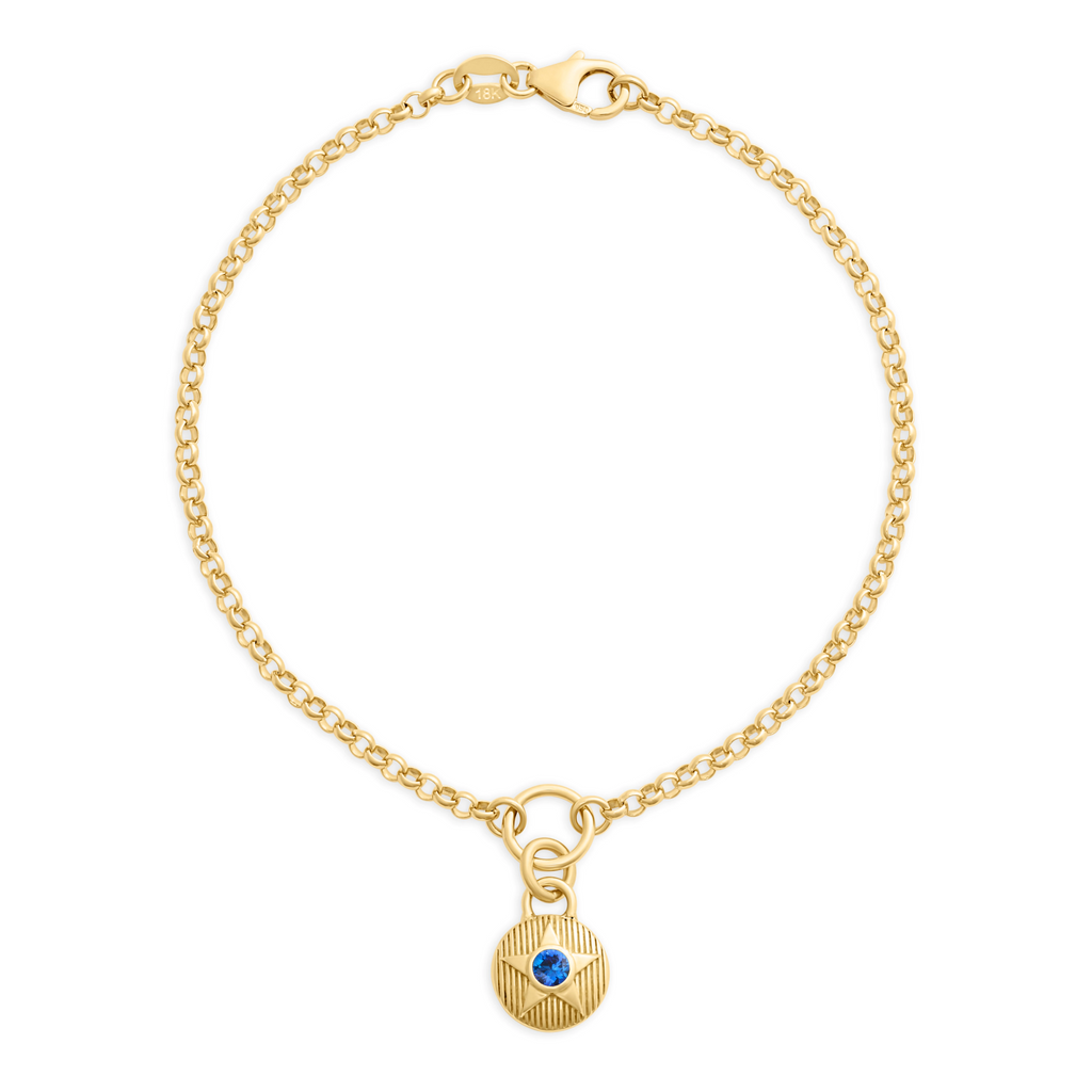 Foundation | September Birthday Starstone Small Belcher Bracelet | Blue Sapphire, Yellow Gold view 1