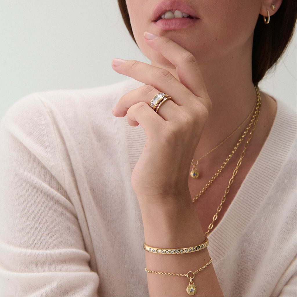 18K Yellow Gold Foundation | April Birthday Starstone Small Belcher Bracelet | Diamond, Yellow Gold – FoundRae view 2