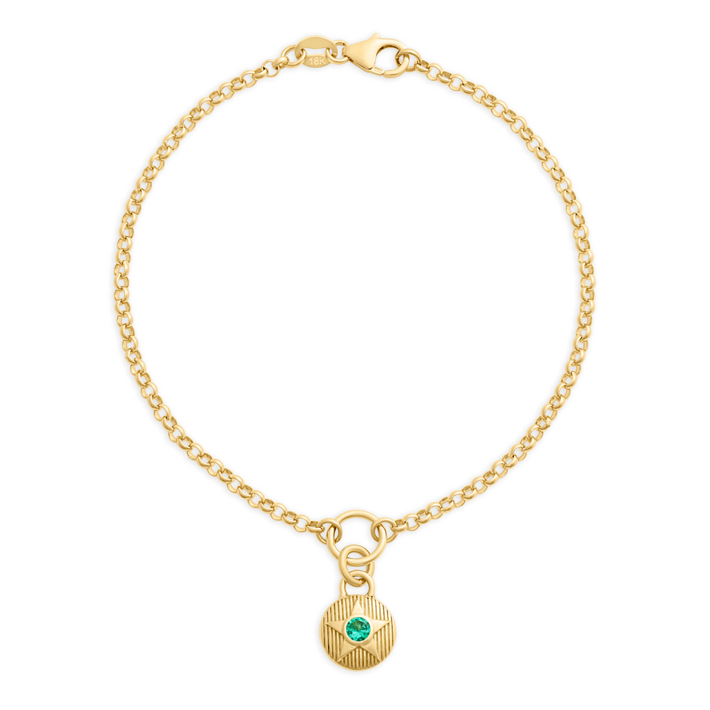 Foundation | May Birthday Starstone Small Belcher Bracelet | Emerald, Yellow Gold view 1