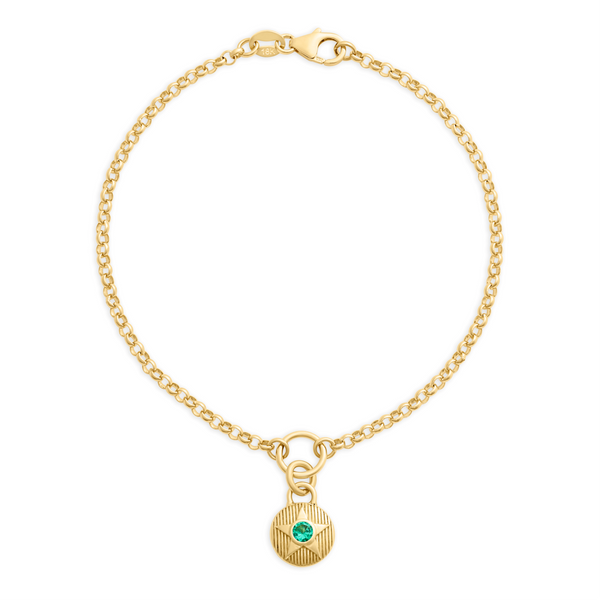 Foundation | May Birthday Starstone Small Belcher Bracelet | Emerald, 18K Yellow Gold