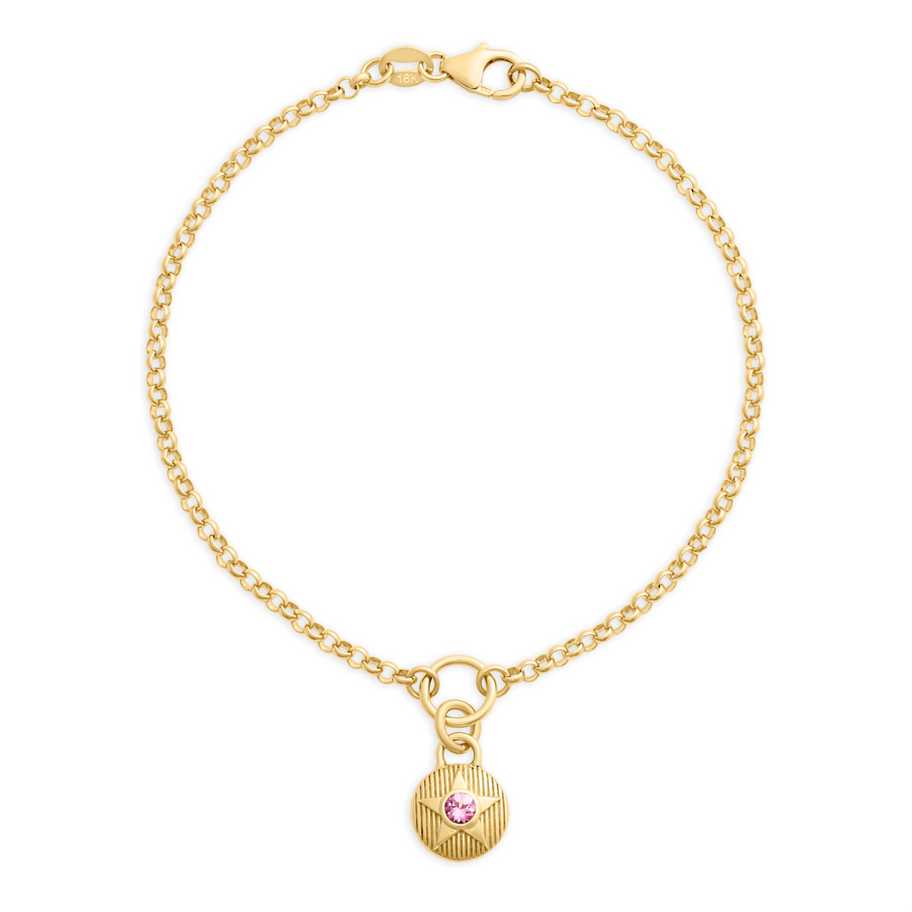 18K Yellow Gold Foundation | October Birthday Starstone Small Belcher Bracelet | Pink Tourmaline, Yellow Gold – FoundRae view 1