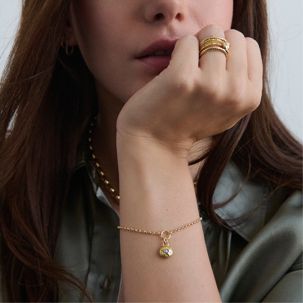 18K Yellow Gold Foundation | December Birthday Starstone Small Belcher Bracelet | Tanzanite, Yellow Gold – FoundRae view 2