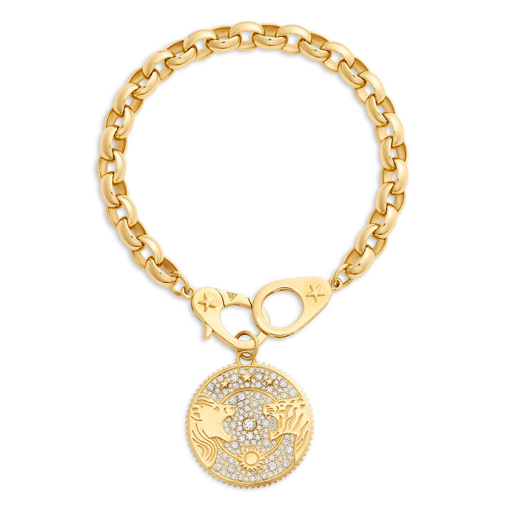 Strength | Solar & Lunar Oversized Belcher Bracelet with Sister Hooks | Diamonds, Yellow Gold view 1
