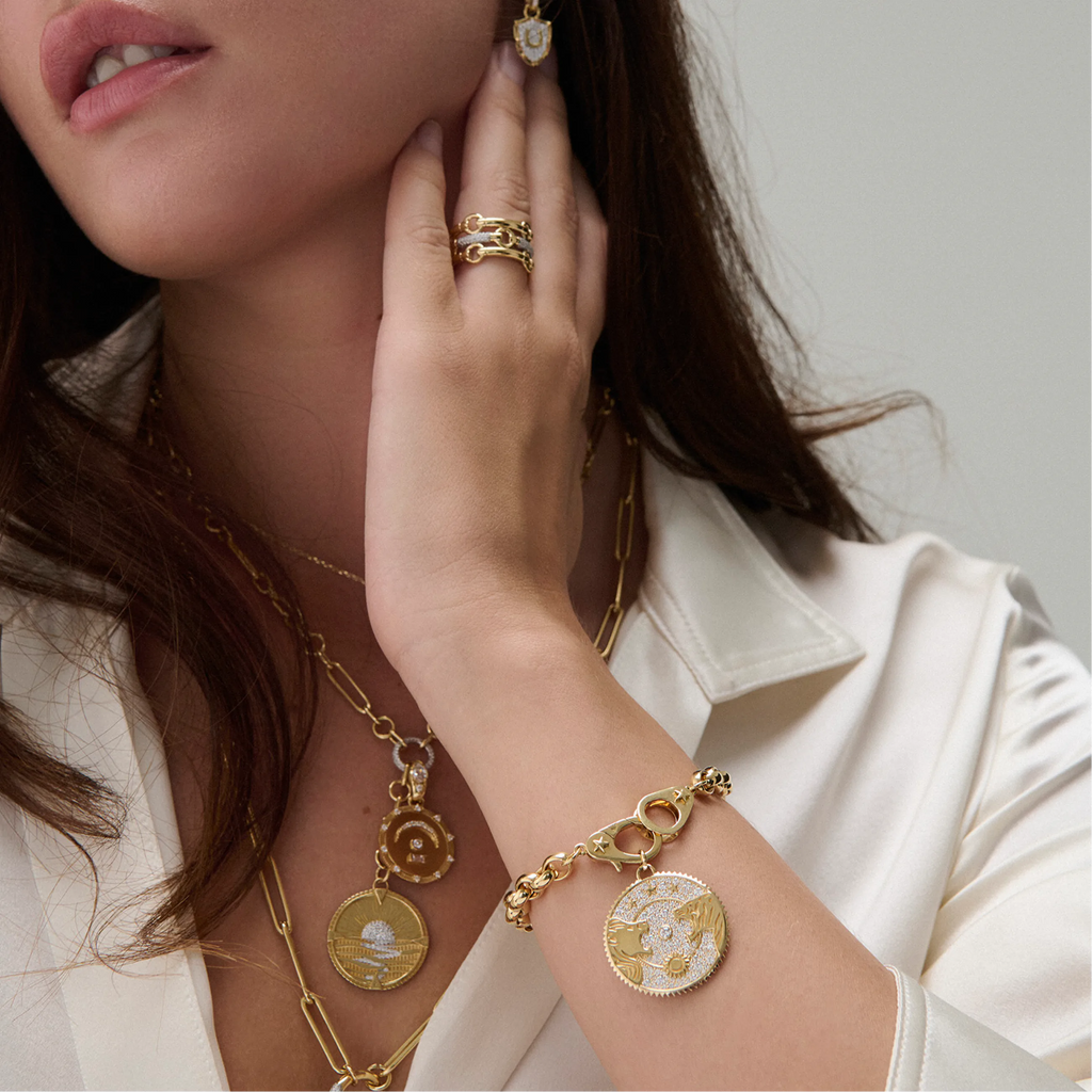 Strength | Solar & Lunar Oversized Belcher Bracelet with Sister Hooks | Diamonds, Yellow Gold view 2