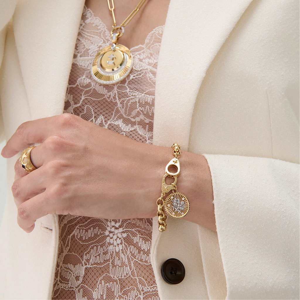 Resilience | Blossoms Oversized Belcher Bracelet with Sister Hooks | Diamonds, Mixed Gold view 2