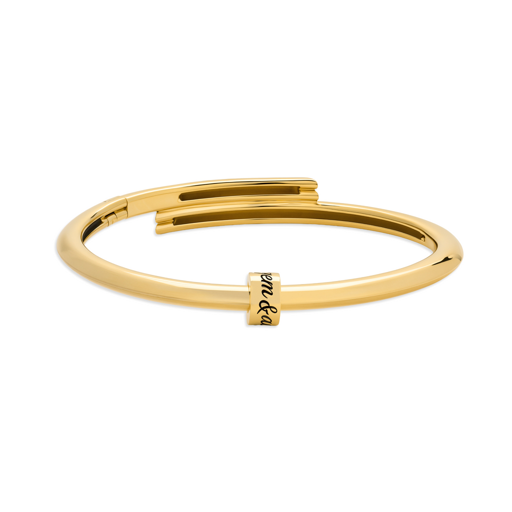 Personalized - True Love | Custom Inscribed Heart Beat Strong Heart Bangle | Yellow Gold view 1