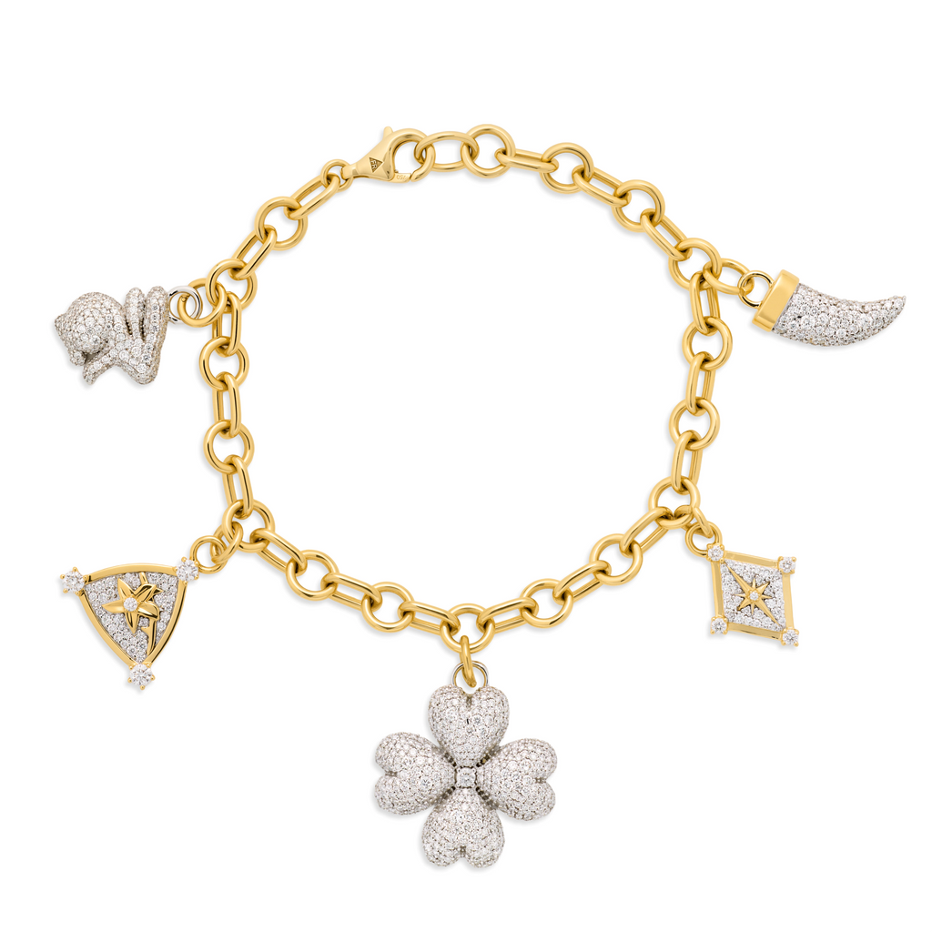 True Love - Resilience | Snow Pavé Four Heart Clover and Blossoms Small Mixed Link Bracelet | Diamonds, Mixed Gold view 1