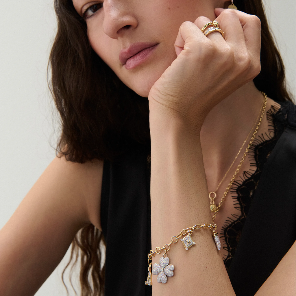 True Love - Resilience | Snow Pavé Four Heart Clover and Blossoms Small Mixed Link Bracelet | Diamonds, Mixed Gold view 2