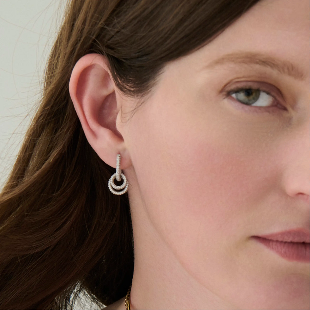 18K White Gold Triple Diamond Hoop Pavé Fob Earring | Diamonds, 18K White Gold – FoundRae view 2