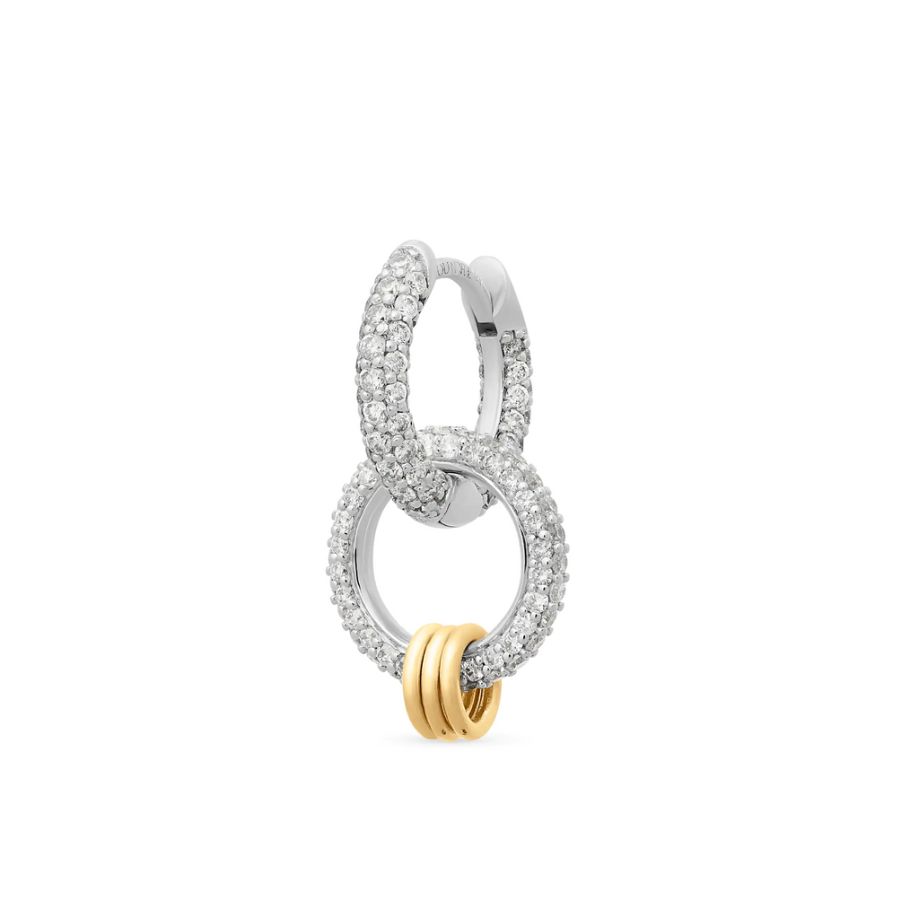 18K Mixed Gold Pavé Diamond Double Hoop Earring with Yellow Gold Detail | Diamonds, 18K Mixed Gold – FoundRae view 1