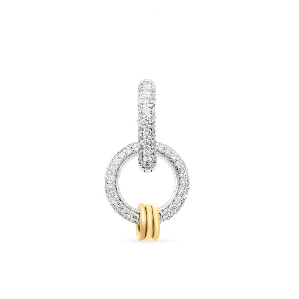 18K Mixed Gold Pavé Diamond Double Hoop Earring with Yellow Gold Detail | Diamonds, 18K Mixed Gold – FoundRae view 3