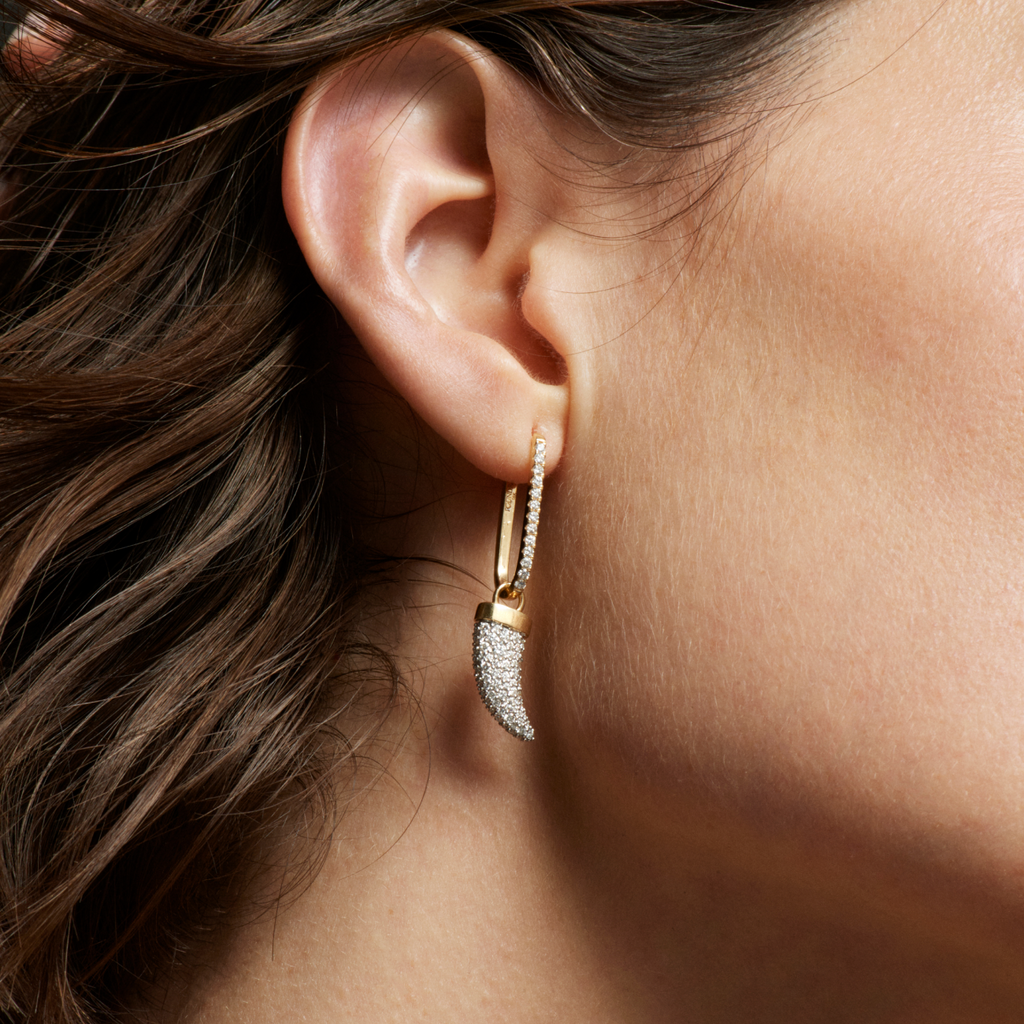 Protection | Snow Pavé La Loba Claw Small Fob Earring | Diamonds, Mixed Gold view 2