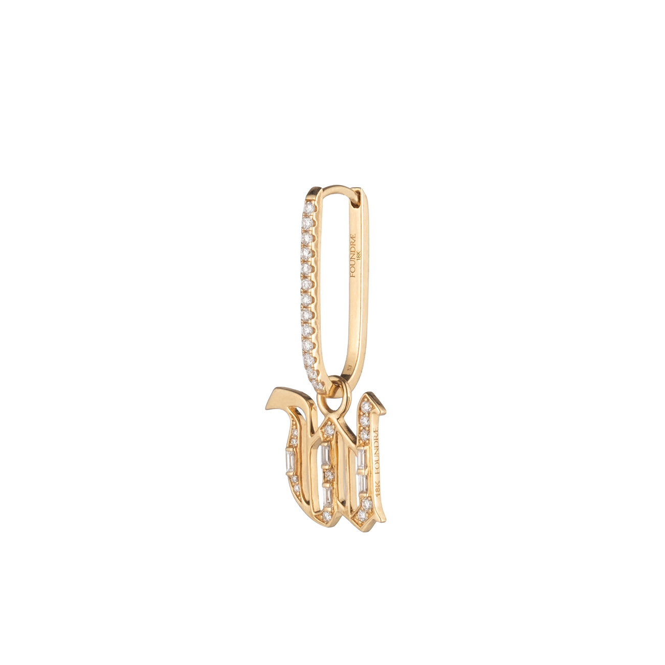 diamond initial small pave fob earring : in yellow gold
