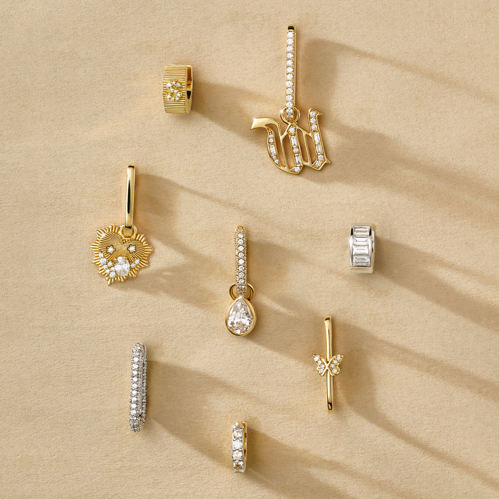 Encrusted Diamond Heart Love Token Petite Fob Earring : in Yellow Gold view 2