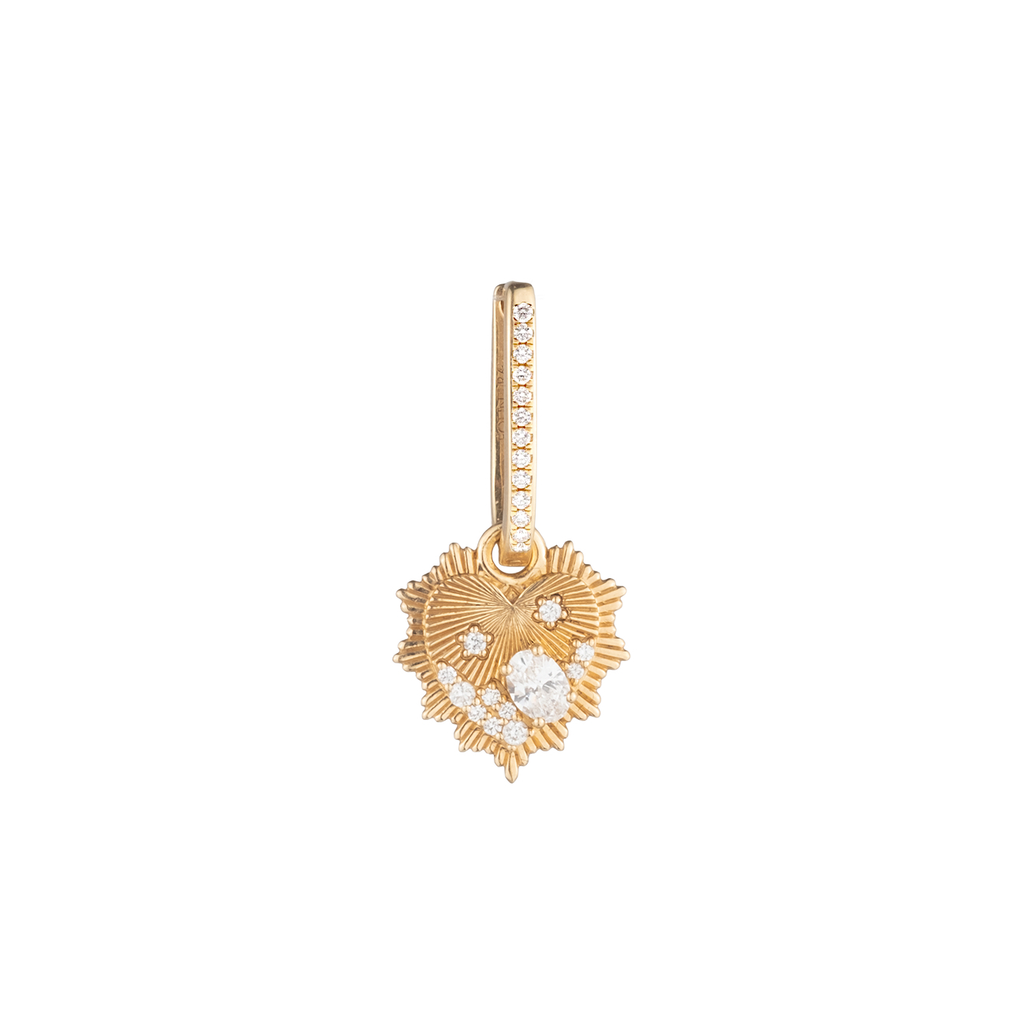 Encrusted Diamond Heart Love Token Petite Pavé Fob Earring : in Yellow Gold view 1