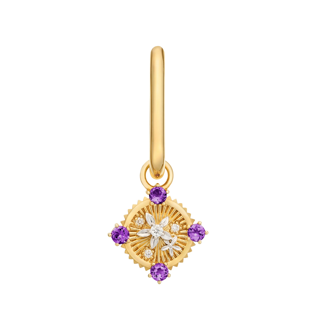 Resilience | Blossoms Small Chubby Fob Earring | Diamonds, Amethyst, Yellow Gold view 1