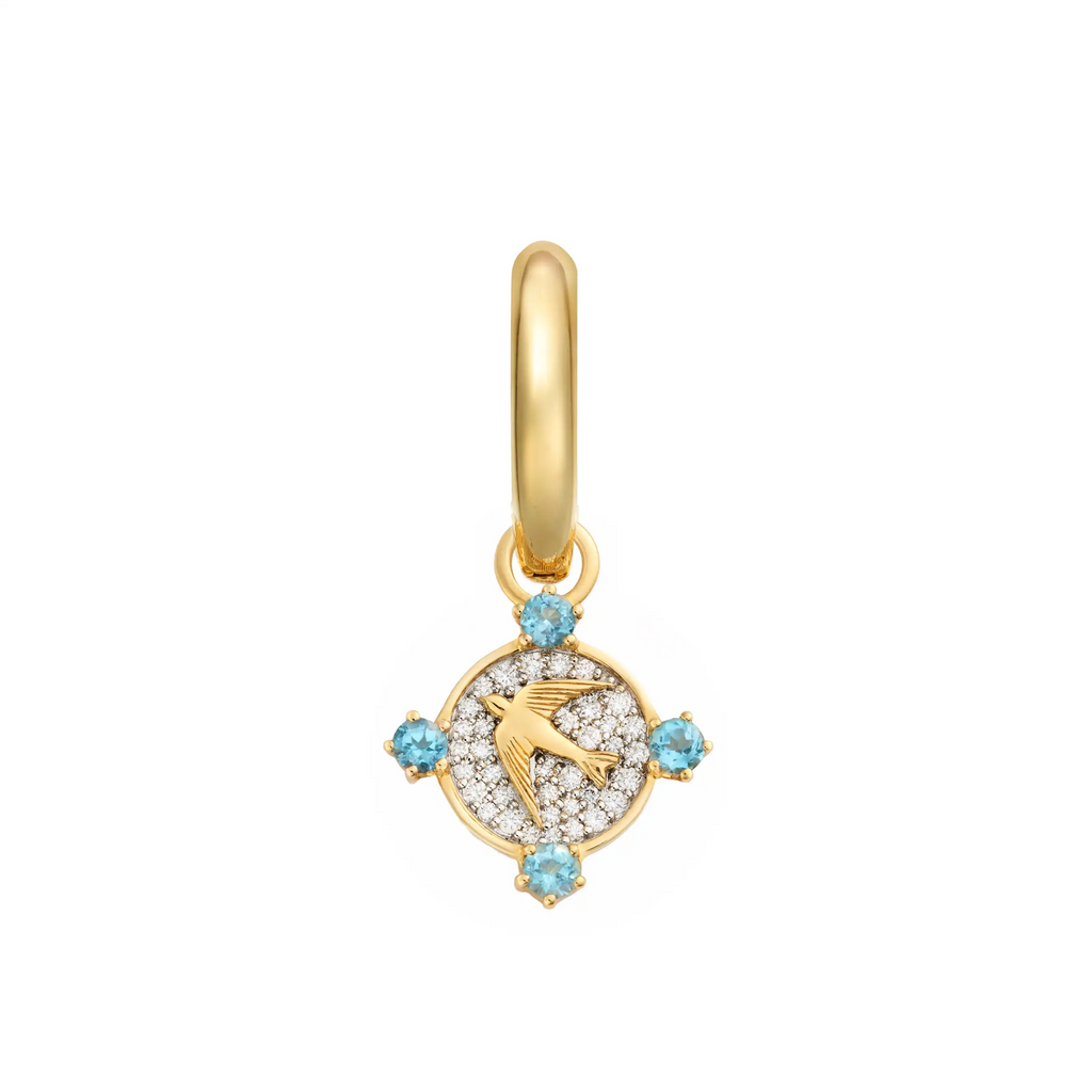 FoundRae x Sing for Hope - Resilience | Sparrow Petite Chubby Hoop Earring | Diamonds, Swiss Blue Topaz, Yellow Gold view 1