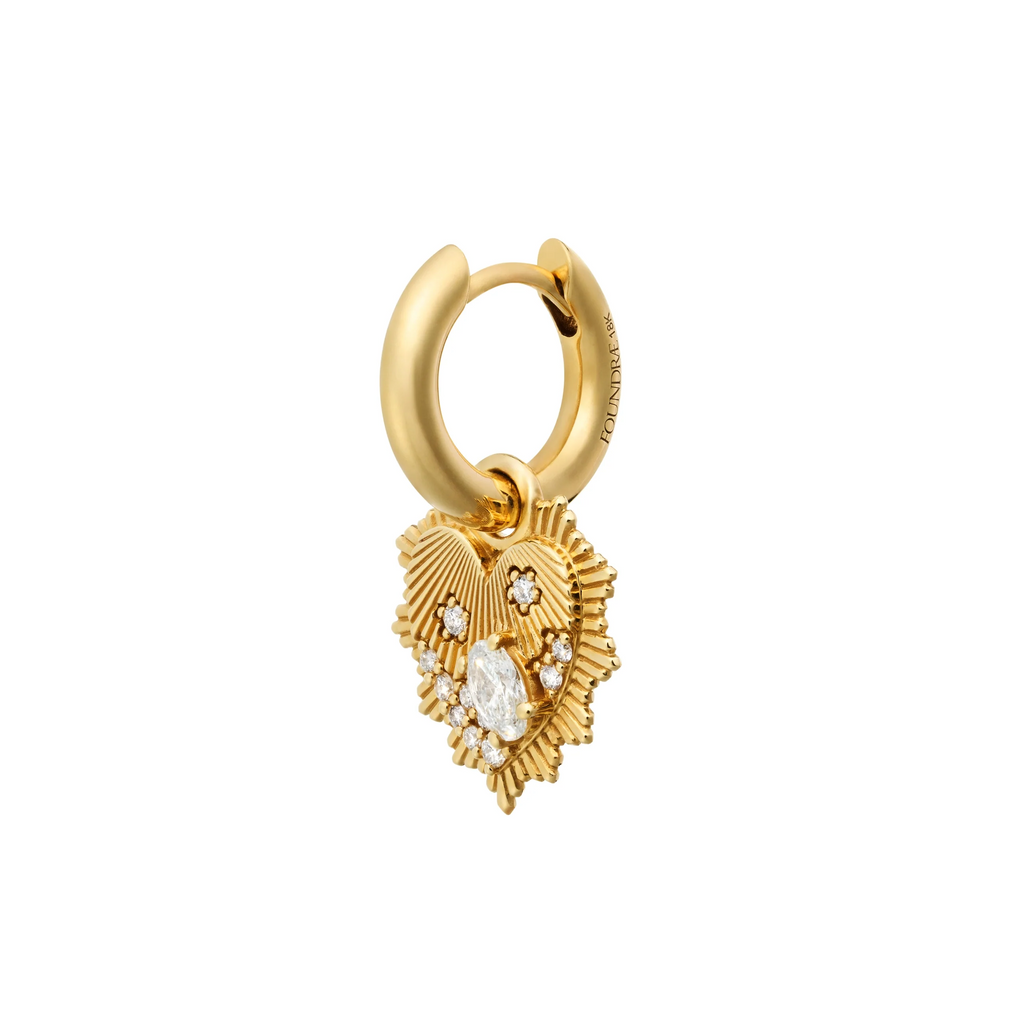 True Love | Encrusted Heart Love Token Petite Chubby Hoop Earring | Diamonds, Yellow Gold view 2