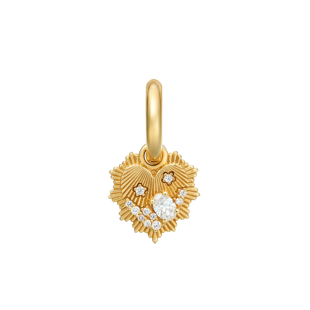 True Love | Encrusted Heart Love Token Petite Chubby Hoop Earring | Diamonds, Yellow Gold view 1