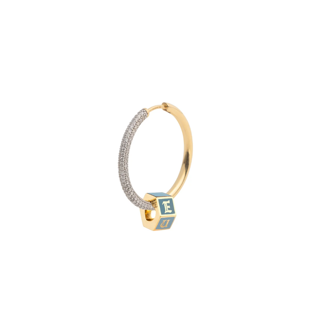 I Love U Aqua Small Faceted Heart Beat : Pave Diamond Medium Hoop view 1
