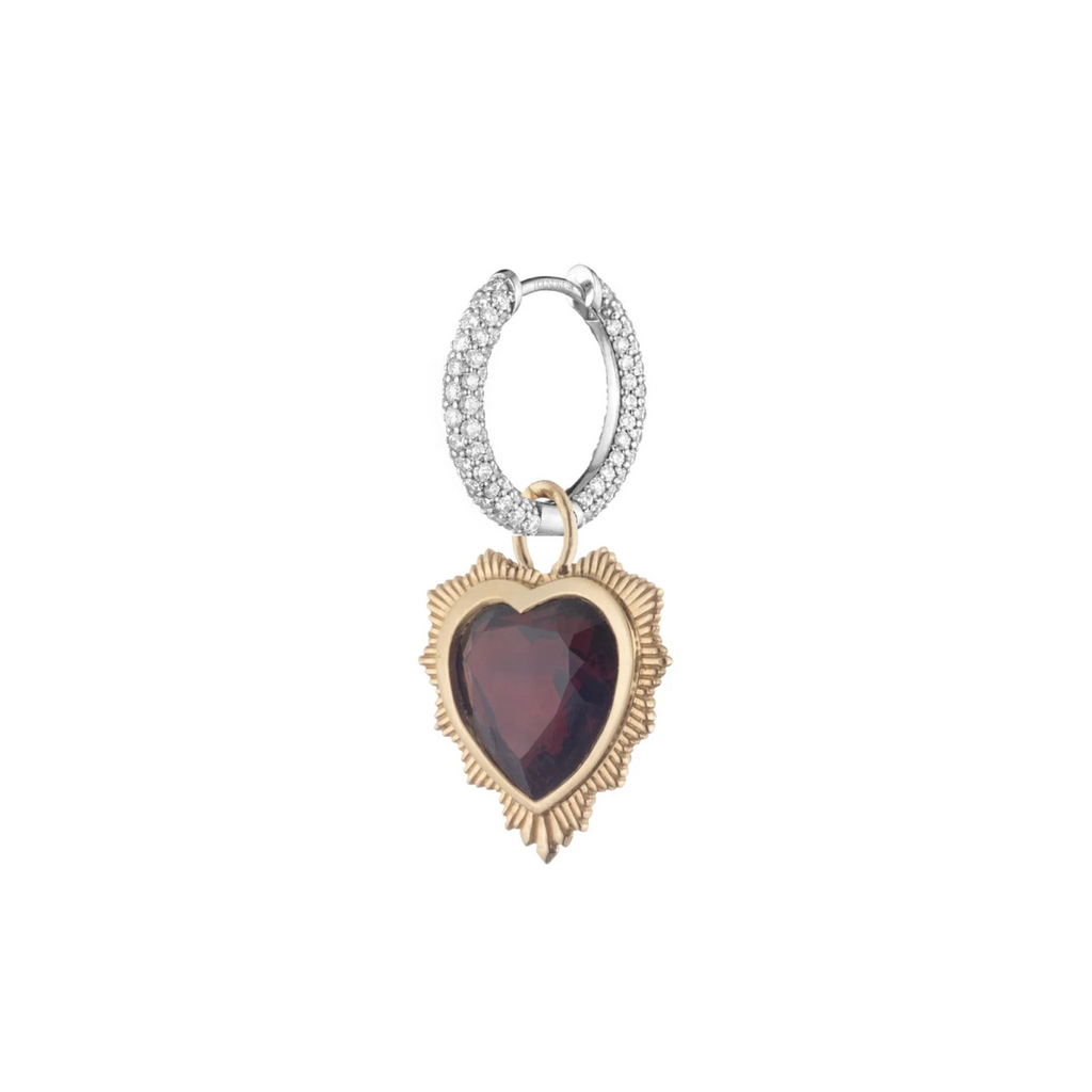 Gemstone Heart - Love : Garnet Small Diamond Pave Chubby Ear Hoop view 1