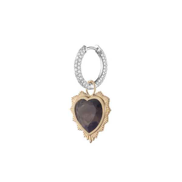 Gemstone Heart - Love : Smoky Quartz Small Diamond Pave Chubby Ear Hoop