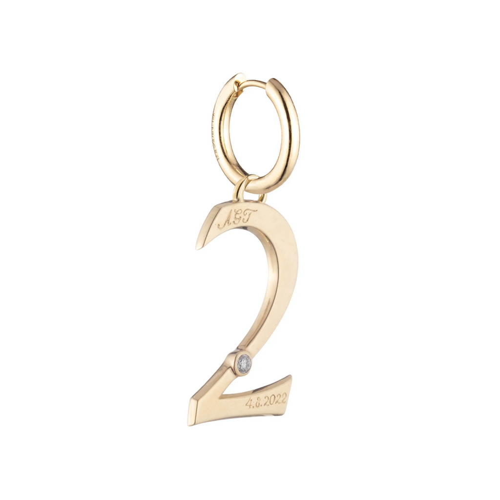Engravable Number 2 : Oversized Small Chubby Ear Hoop view 1