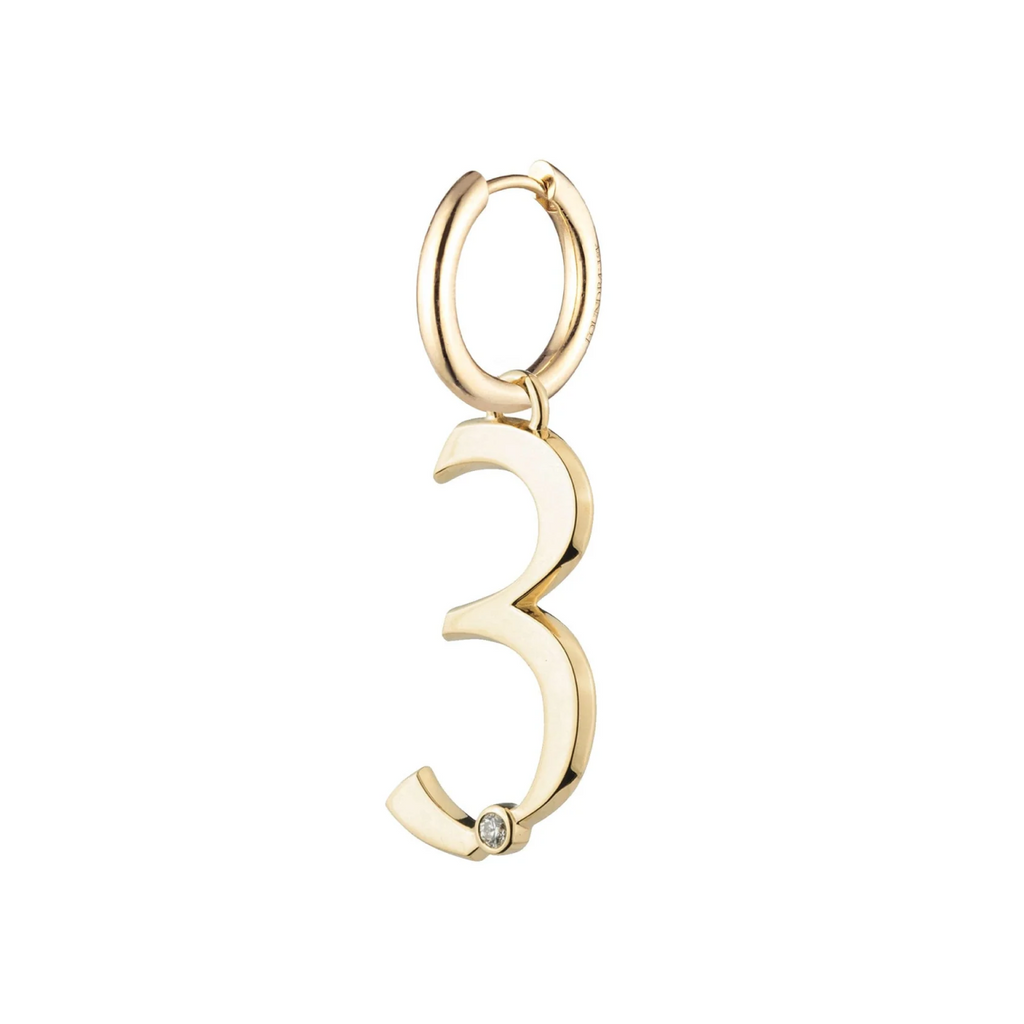 Engravable Number 3 : Oversized Small Chubby Ear Hoop view 1