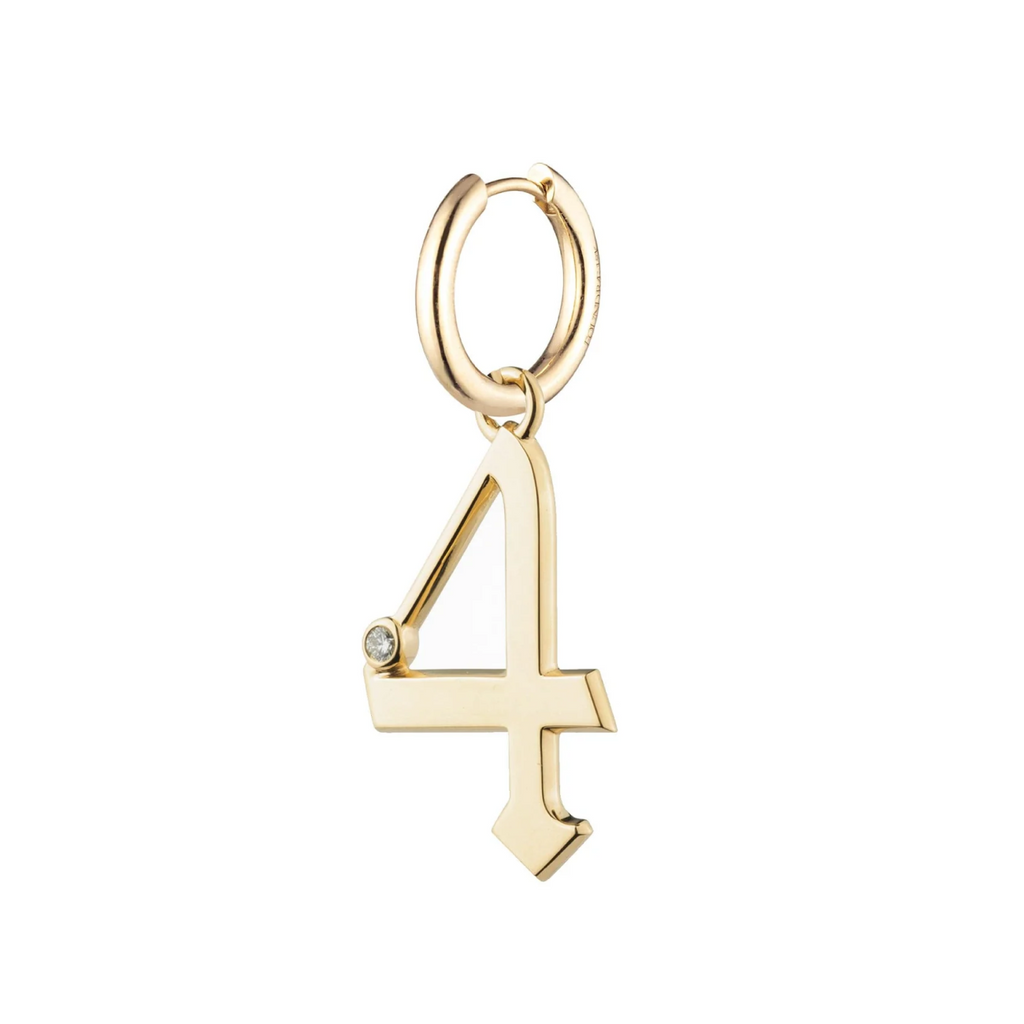 Engravable Number 4 : Oversized Small Chubby Ear Hoop view 1