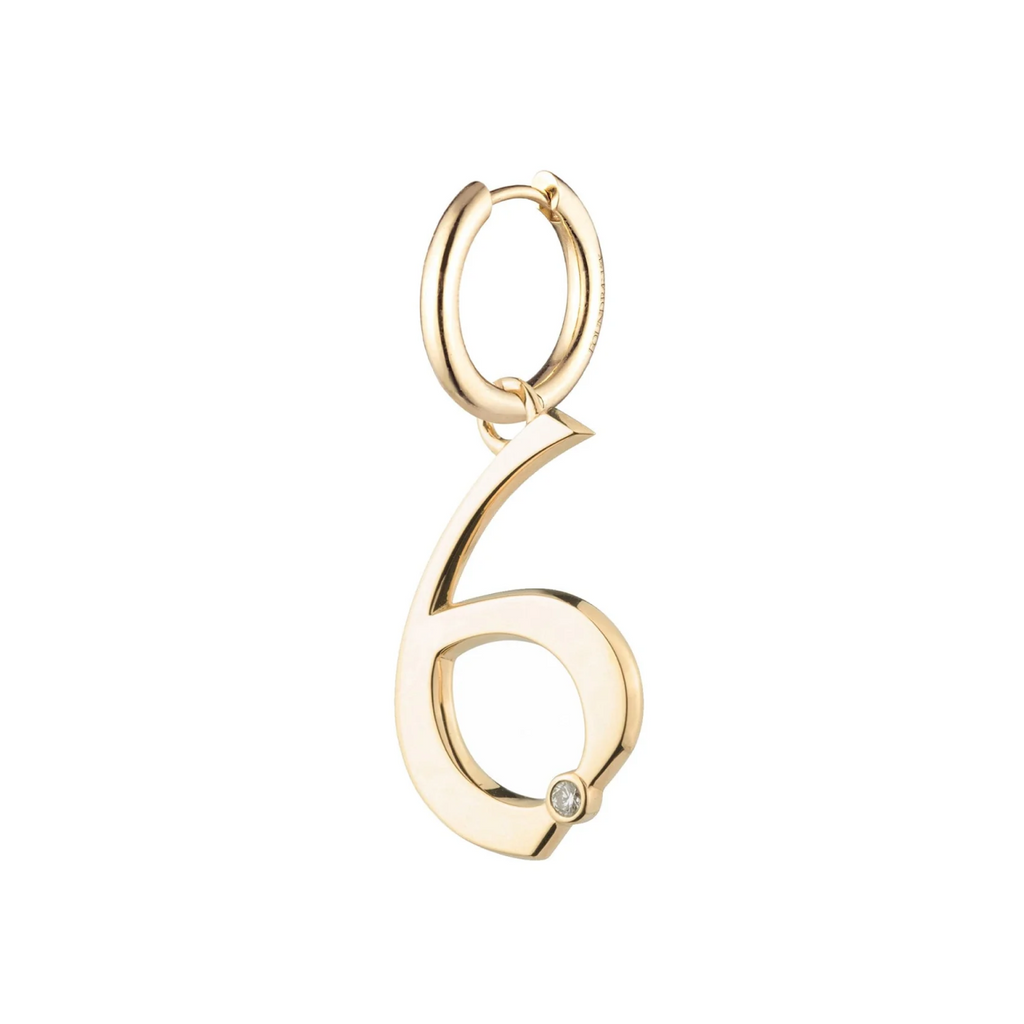 Engravable Number 6 : Oversized Small Chubby Ear Hoop view 1