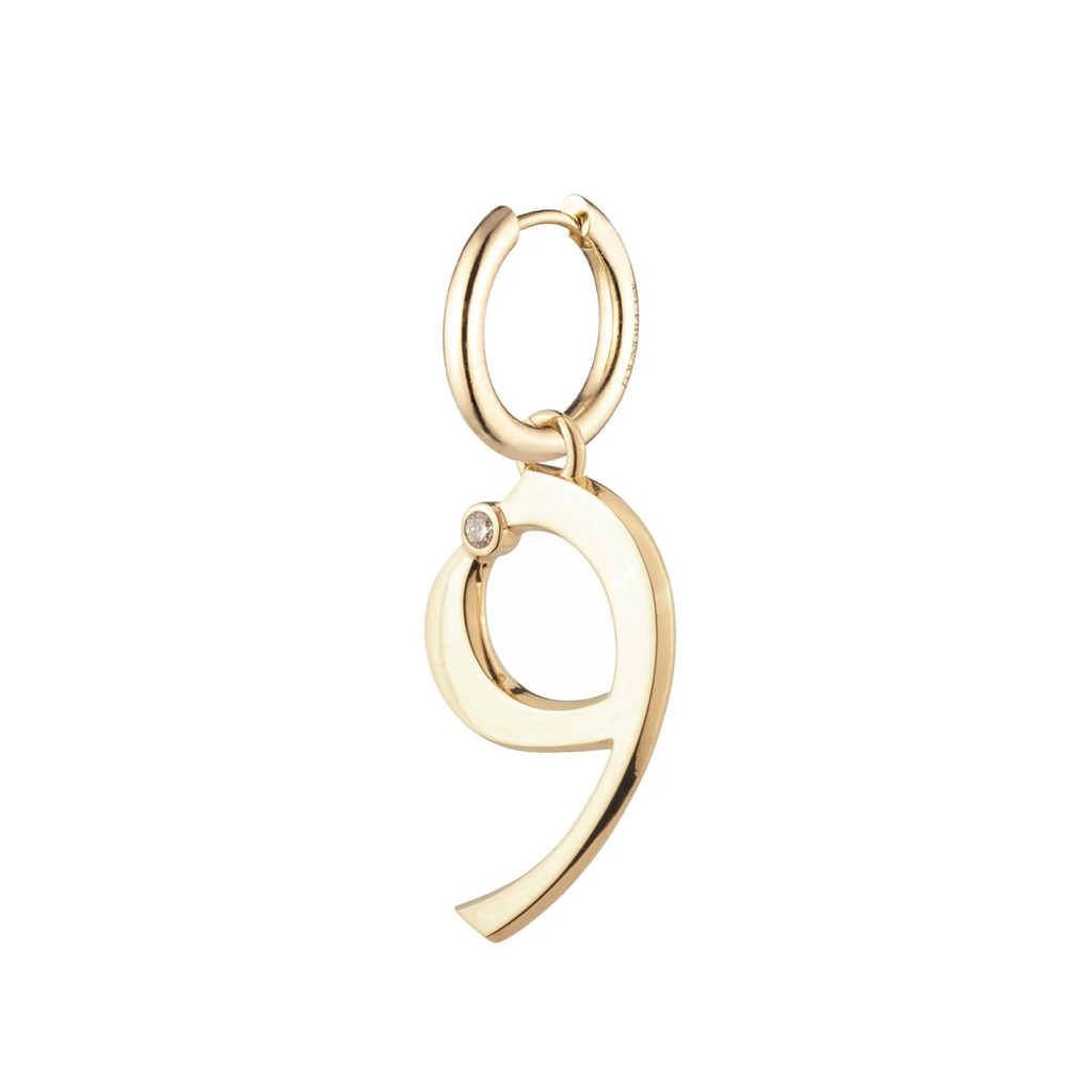 Engravable Number 9 : Oversized Small Chubby Ear Hoop view 1
