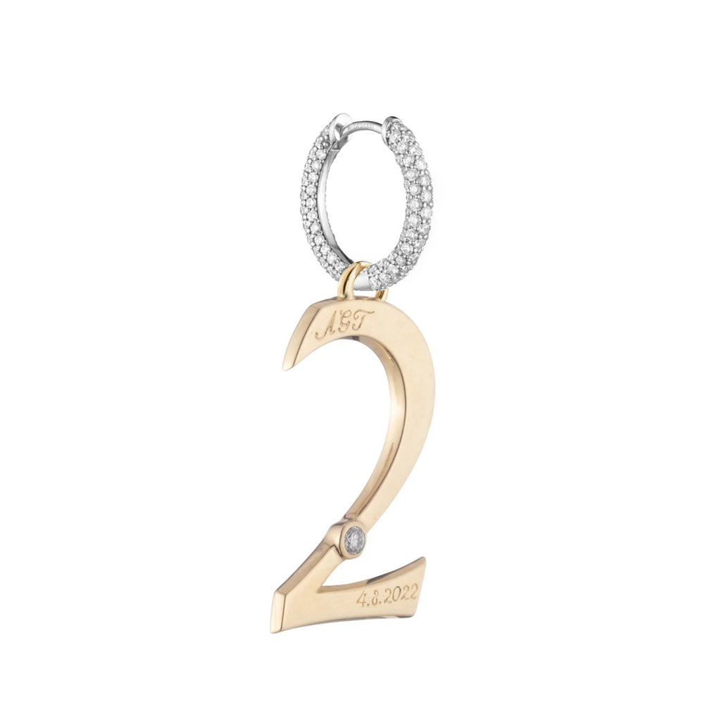 Engravable Number 2 : Oversized Small Pave Chubby Ear Hoop view 1