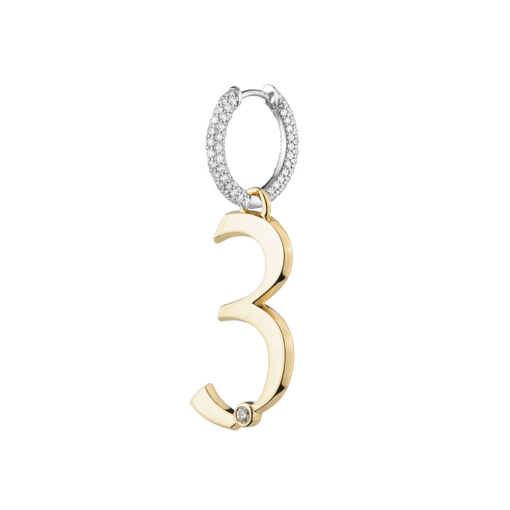 Engravable Number 3 : Oversized Small Pave Chubby Ear Hoop view 1