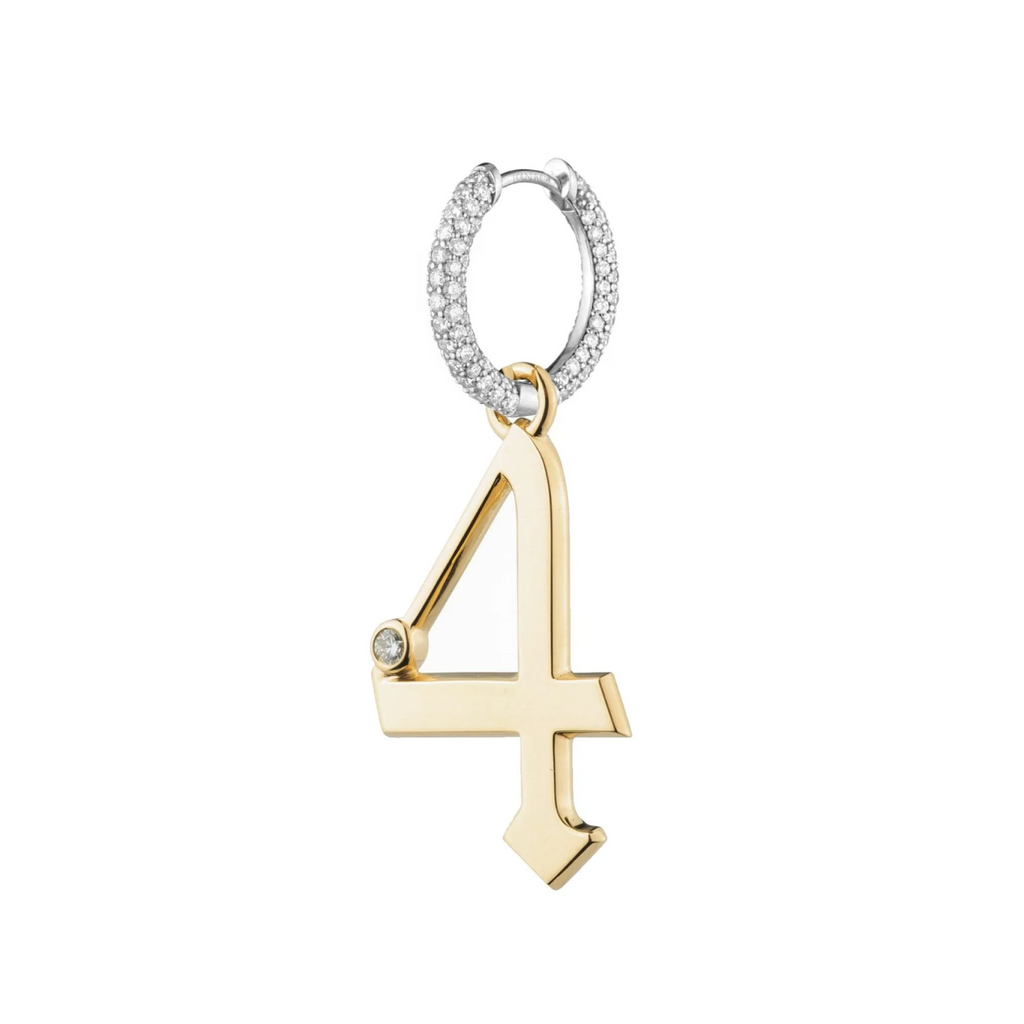 Engravable Number 4 : Oversized Small Pave Chubby Ear Hoop view 1