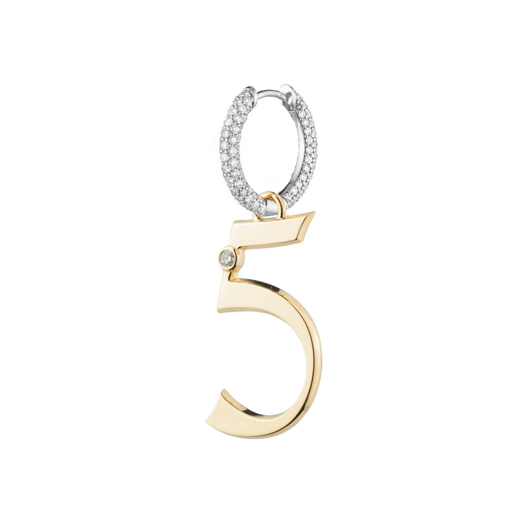 Engravable Number 5 : Oversized Small Pave Chubby Ear Hoop view 1