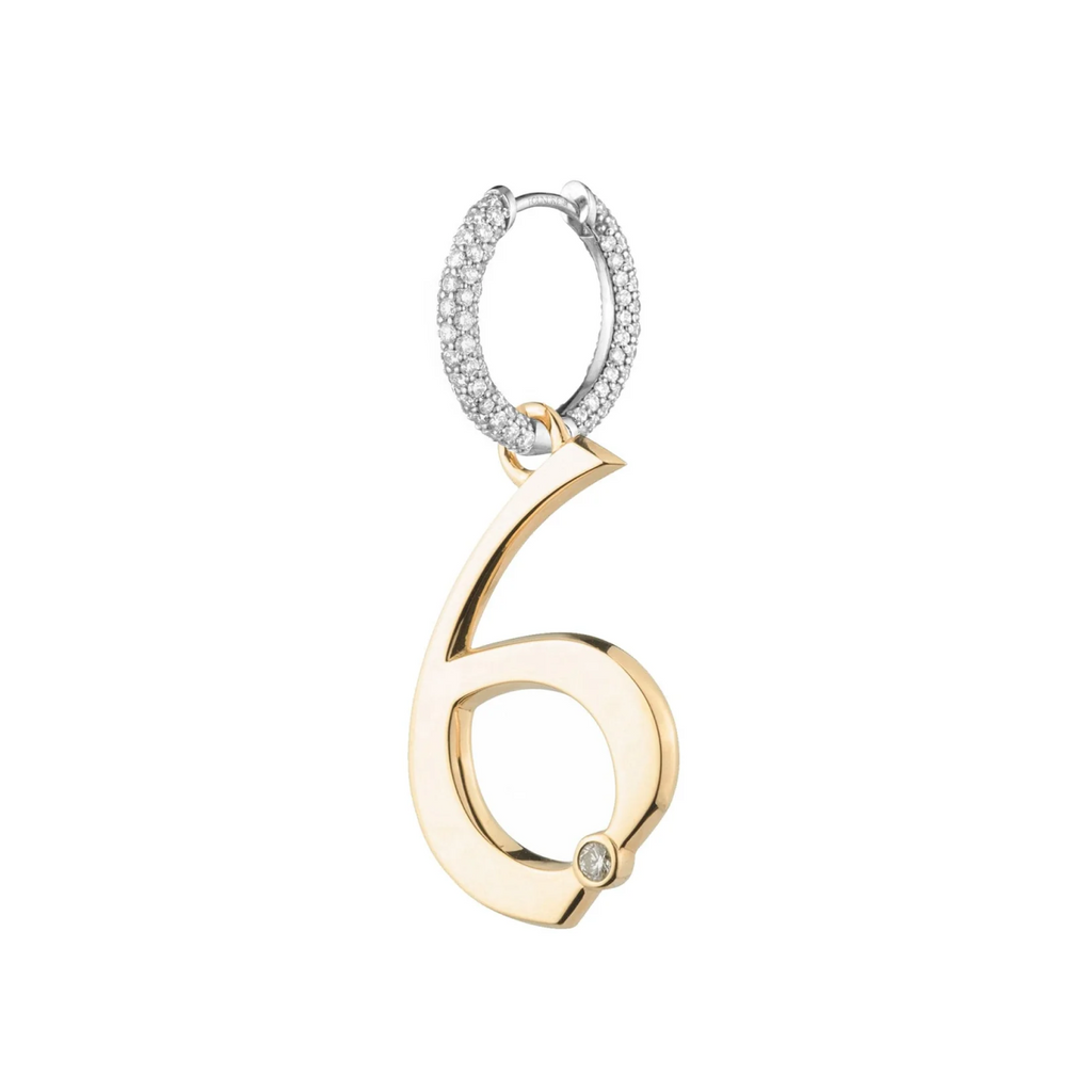 18K Mixed Gold Engravable Number 6 : Oversized Small Pave Chubby Ear Hoop – FoundRae view 1