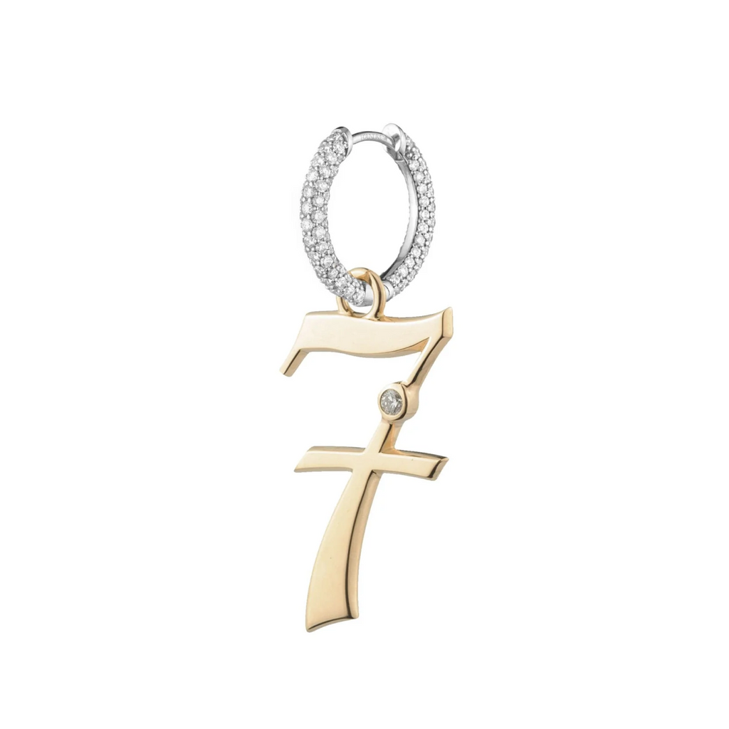 Engravable Number 7 : Oversized Small Pave Chubby Ear Hoop view 1