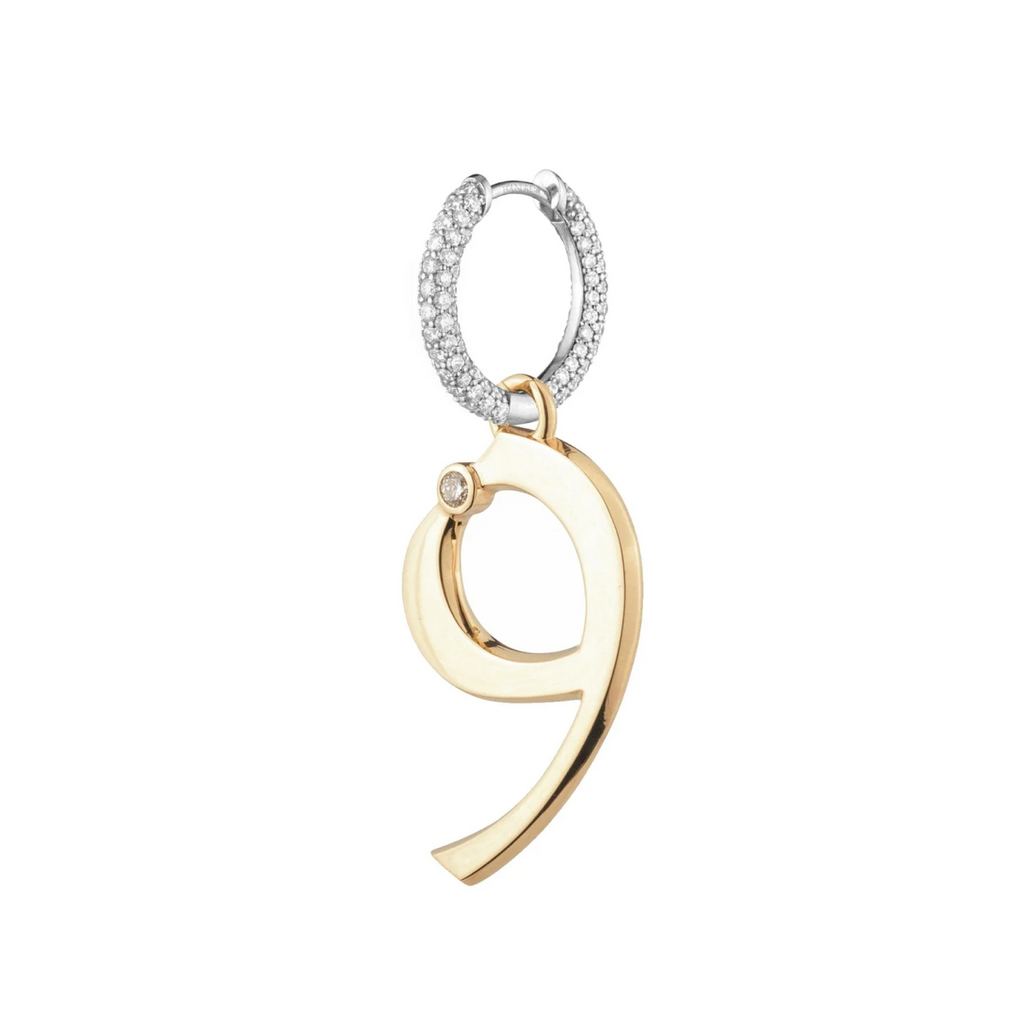 Engravable Number 9 : Oversized Small Pave Chubby Ear Hoop view 1
