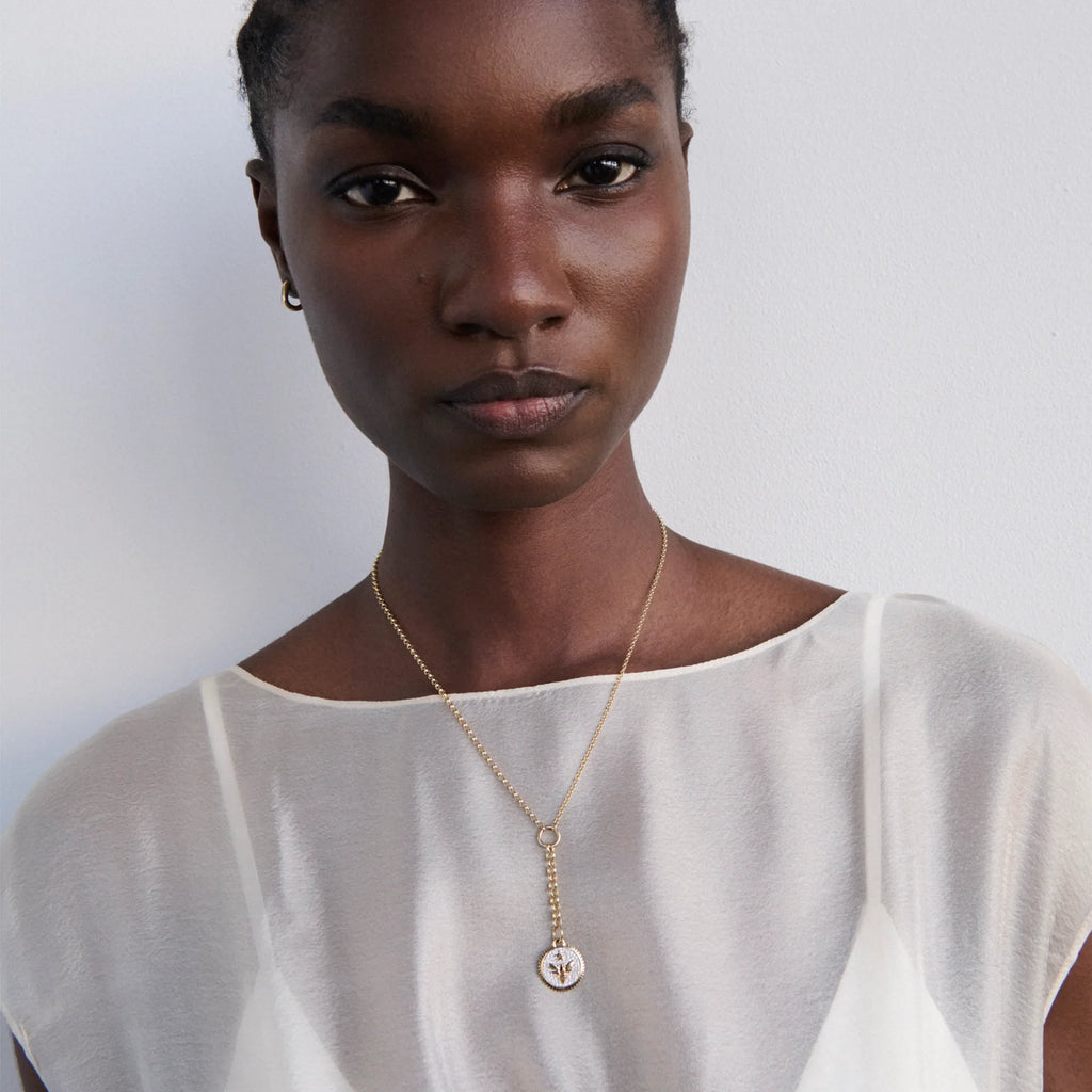 FoundRae x Every Mother Counts | Pavé Bee Small Mixed Belcher Extension Necklace | Diamonds, Yellow Gold view 2